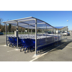Abri chariot de supermarché en acier galvanisé - Abri chariots à toiture vague en polycarbonate anti UV