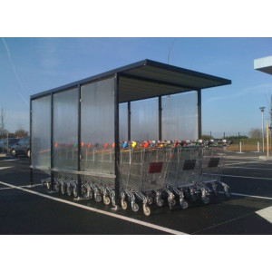 Abri chariot supermarché à toiture de protection plate - Structure en tube acier galvanisé et peint