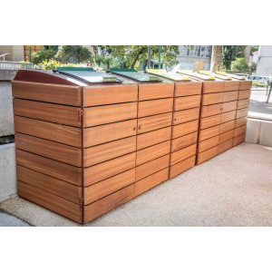 Abri conteneur bois avec couvercle - Capacité poubelle : 660 Litres