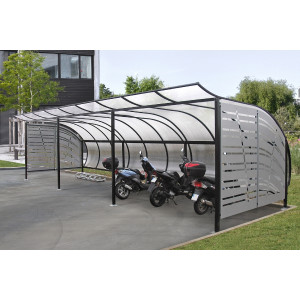 Abri motos avec toit polycarbonate - Structure métallique - Dimensions (L x l x H) : 3 x 2.5 x 2.20 m