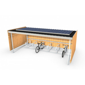 Abris vélo / moto  - Finition du bois (Solar Forest), aluminium (Solar Wrapped) ou acier (Solar Construct)