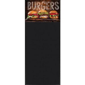 Ardoise menu burger - Impression quadri sur PVC expansé noir - 60x100 cm