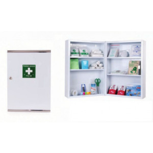 Armoire à pharmacie pour école - Métal laqué blanc - 1 porte double - Fermeture à clé