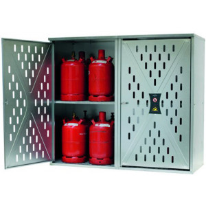 Armoire de sécurité perforée pour bouteilles de gaz - Acier galvanisé - 1 ou 2 portes perforée avec serrure - Charge maximale : 200 Kg