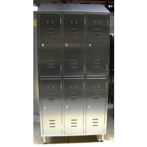 Armoire vestiaire inox 6 portes - En acier inox épaisseur 0,8 mm - Dimensions (L x P x H) : 615 x 400 x 2000 mm