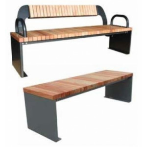 Banc en acier avec assise et dossier en bois - Longueur : 1800 mm