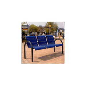 Banc public métal - Banc avec 3 sièges en plaques perforées. Dimension : (L x l x H) : 60 x 160 x 84 cm