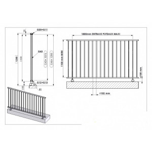 Barrière de piscine avec barreaux  - Hauteur : 122 cm/ En aluminium
