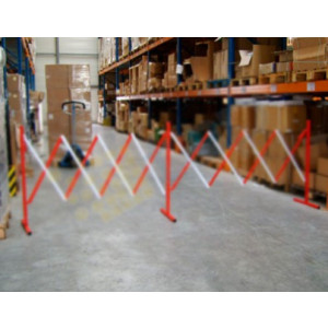 Barrière de sécurité extensible rouge et blanc - Dim. dépliées : 4000x450x950 mm - Dim repliées : 460x450x950 mm