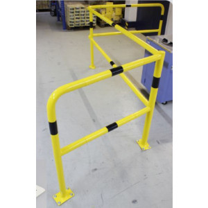 Barrière de sécurité industrielle Acier - Acier galvanisé - Diamètre : 48,3 mm - Hauteur : 1000 mm - Sur platine - Coloris: jaune avec bande noir