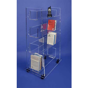 Bibliothèque à roulettes en Plexiglas - Plexiglas épaisseur 1cm - Dimensions: 70 cm x 40 cm - Hauteur : 108 cm