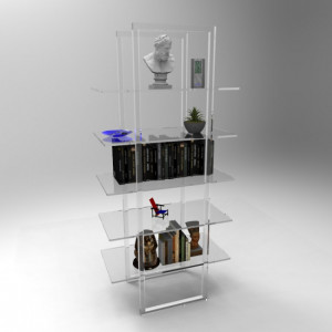 Bibliothèque en Plexiglas - Plexiglas épaisseur 1 cm - Dimensions: 70/35 cm - Hauteur 150 cm
