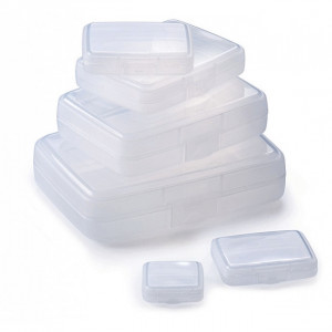 Boite de stockage transparente en plastique - Dimensions(LxlxH): de 34 x 34 x 8 à 150 x 50 x 30 mm - Matière : Polypropylène