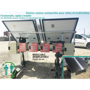 Borne de recharge vélo électrique autoportée - Station solaire autoportée avec recharge pour vélos et trottinettes