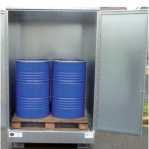 Box de stockage 2 fûts en acier galvanisé portes avec serrure - Capacités : 220 - 440 L - Stockage en extérieur - Choix dimensions