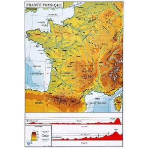 Carte de France physique - Dimensions (H x L : 70 x 102 cm