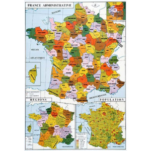 Carte de France physique et administrative - Dimension (H x l) : 124 x 80 cm 