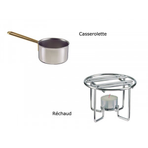 Casserolette et réchaud - 2 casserolettes disponibles - diamètre : 8 ou 10 cm