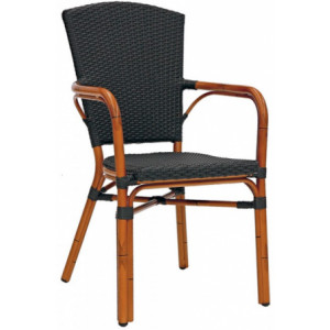 Chaise bistrot en imitation rotin  - Structure en aluminium peint en bambou, revêtement en fil de polyéthylène.