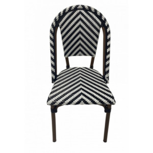 Chaise bistrot en rotin noir blanc - Dimensions ( L x P x H ) : 46 x 57 x 88 cm - Dos et assise en rotin synthétique