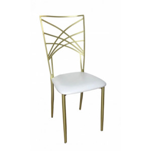 Chaise de réception Gatsby en métal doré - Structure tube métallique - Peinture époxy dorée - Assise vinyle rembourrée