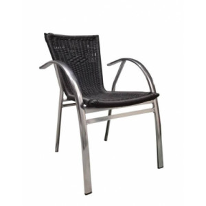 Chaise de terrasse empilable modèle ROMA - Hauteur d'assise: 44 cm - Structure aluminium - Dos et assise : tressé noir
