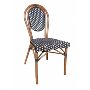 Chaise bistrot style rotin noire et blanche - Hauteur d'assise 45 cm - Structure tube aluminium - Dos et assise en rotin synthétique