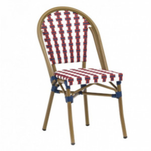 Chaise de terrasse professionnelle tricolore - Hauteur d'assise : 45 cm - Structure aluminium - Dos et assise : Cannage en polyéthylène imitation rotin