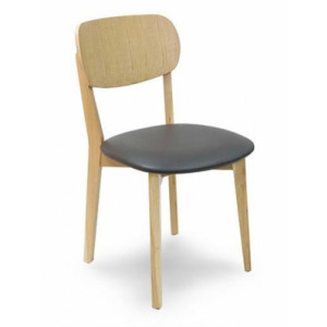Chaise en bois avec assise vinyle  - Hauteur d'assise: 45 cm - Bois de hêtre finition verni Naturel - Assise rembourrée