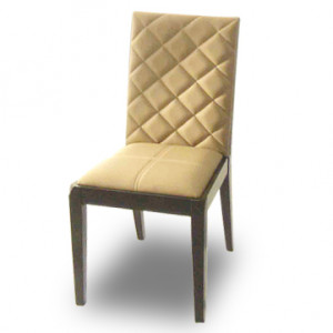 Chaise en bois exotique rembourrée - Assise et dossier en simili-cuir couleur marron
