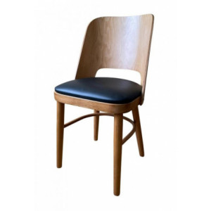 Chaise en bois hêtre finition chêne  - Hauteur d'assise: 45cm - Bois de hêtre finition chêne miel - Assise :  rembourrée vinyle noir