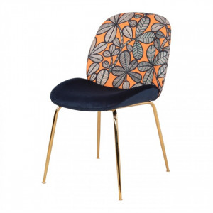 Chaise en velours et motifs - Chaise de style contemporain en acier et velours avec dossier à motifs géométriques