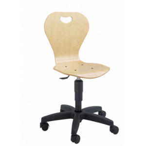 Chaise informatique coque bois - Coque hêtre multiplis - Hauteur d’assise réglable : de 40 à 52 cm - Sur roulettes ou sur patins