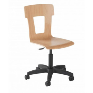 Chaise informatique coque en bois - Coque hêtre multiplis - Hauteur d’assise réglable : de 40 à 52 cm - Sur roulettes ou sur patins