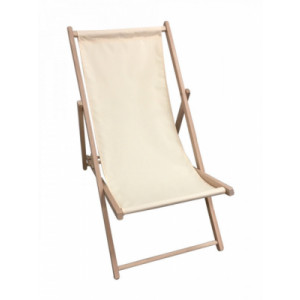 Chaise longue avec toile amovible - Bois de hêtre massif, naturel - Toile 100 % polyester 260 gr / m²