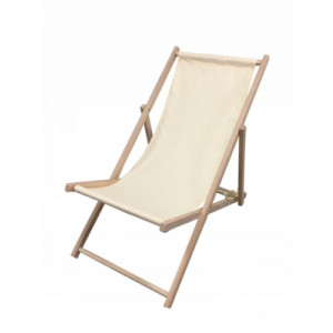 Chaise longue en bois et toile - Bois de hêtre massif, naturel - Dimensions : L.125 x l.54 x épaisseur pliée 3,2cm - Toile fixe ou amovible