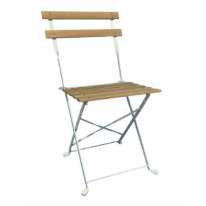 Chaise pliante SQUARE blanche à lattes bois - Hauteur d'assise: 44 cm - Structure: Acier - Dos et assise : bois 