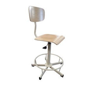 Chaise scolaire de laboratoire réglable par vérin à gaz - Assise réglable de 52 à 70 cm - Assise et dossier en hêtre - Avec ou sans repose-pieds
