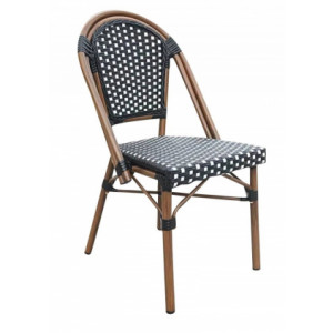 Chaise MONTMARTRE tressée noir et blanc pour terrasse - Hauteur d'assise : 44 cm - structure aluminium - dos et assise en rotin synthétique