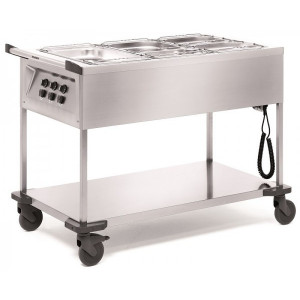 Chariot bain marie chaud 3 cuves - Acier inoxydable - 3 cuves simples - Puissance : 2,1 kW
