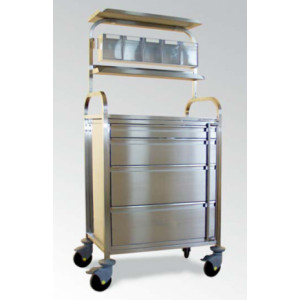 Chariot d'anesthésie à 4 tiroirs façade inox - Matière : Inox -Capacité : 1.2 ou 3 -Dimensions : H 75 à 230 mm