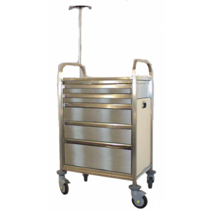 Chariot d'urgence inox - Hauteur tiroirs : 75 - 150 - 230 mm