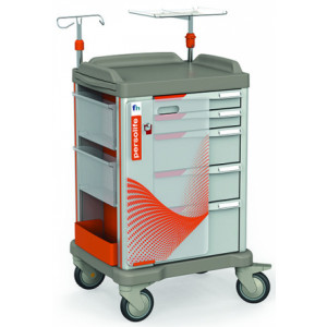 Chariot d'urgence médical complet - Maniable et robust
équipé de tiroirs
dim. : 662x594x1050 H
