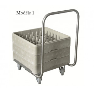 Chariot de cuisine avec guidon - Matière : Inox - Dim (L x l x H) : 515 x 615 x 950mm- Pour casiers  ou pour plateaux