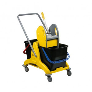 Chariot de nettoyage à 2 seaux avec presse - Polypropylène - Capacité : 2 x 25 litres - 4 roues rotatives (Ø 80 mm)