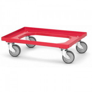 Chariot rouge pour bacs en plastique - Capacité de charge : 250 kg - Dimensions: 620 x 42 mm
