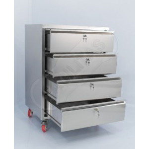 Chiffonnier d'atelier 4 tiroirs mobile - En acier inox épaisseur 0,8 mm - Dimensions (L x P x H) : 800 x 600 x 1100 mm - 4 Roues