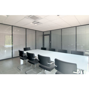 Cloison vitrée bureau - Ossature aluminium naturel ou laquée -Simple ou double vitrage