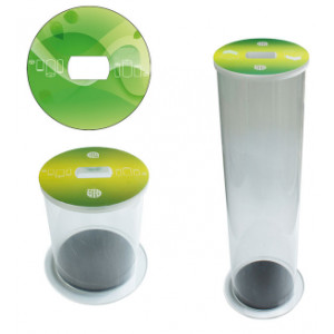 Collecteur de pile en acrylique - Diamètre : 200 mm - Hauteurs : 250 mm / 750 mm - Capacités : 15 L / 50 L