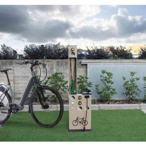Colonne pour entretien vélos électriques  - Hauteur : 1504 mm – En aluminium verni anticorodal